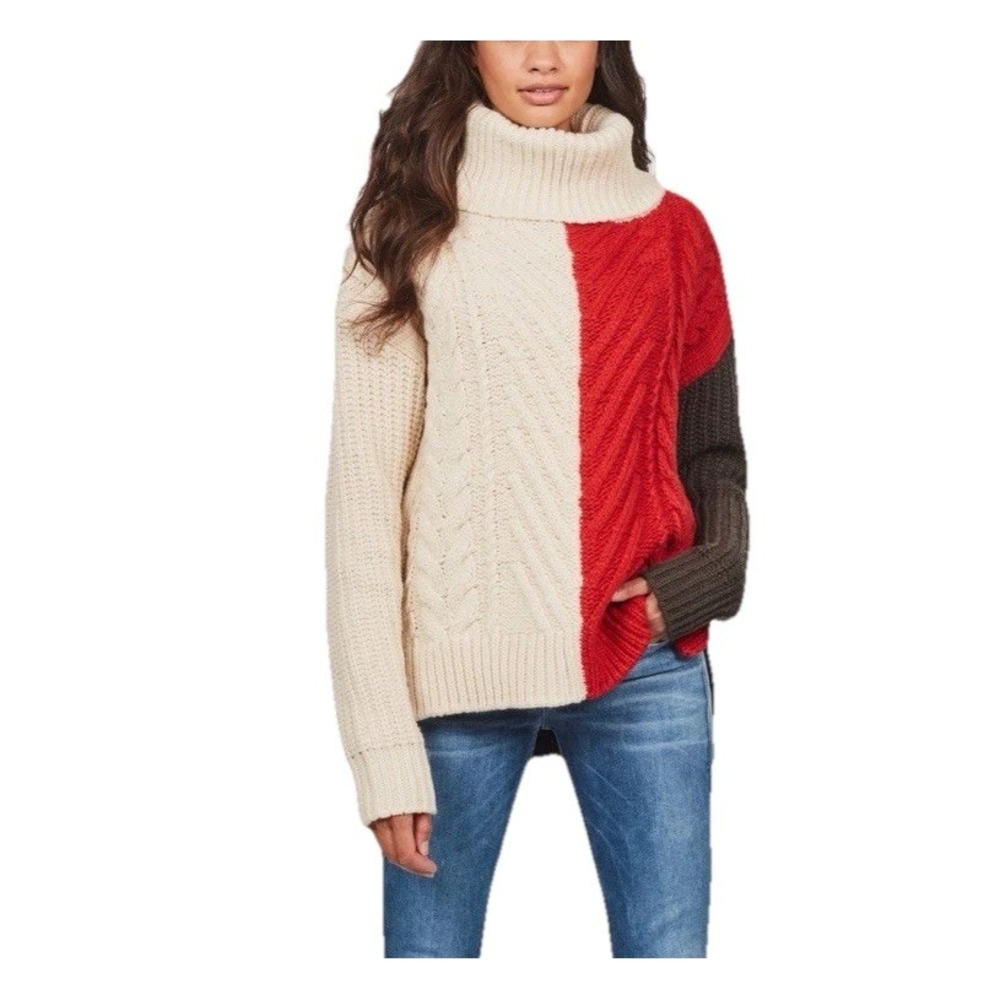 G-Star Raw WEE Turtleneck Cable Knit Colorblock Wool Sweater Womens Size S‎